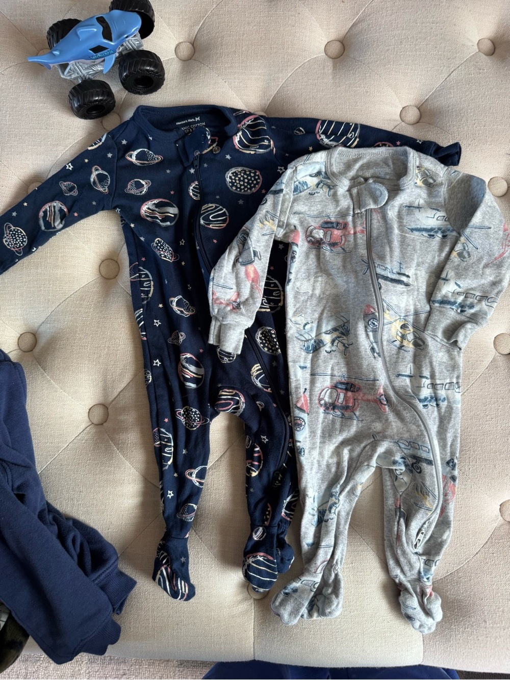 2-Pack Baby Footed One-Pieces in Navy Space & Gray Vehicle Prints